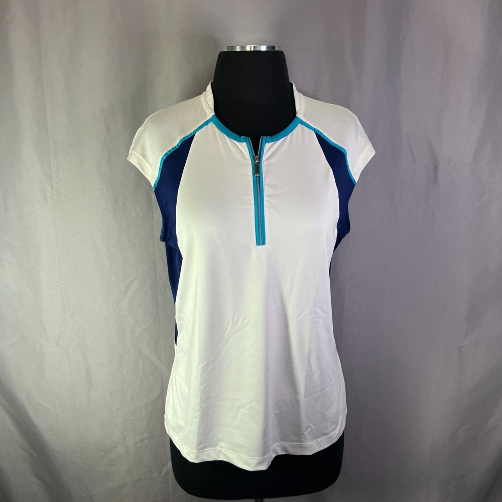 Tail Shirt Womens Medium White Navy Stretch 1/4 Zip Sleeveless Golf Performance